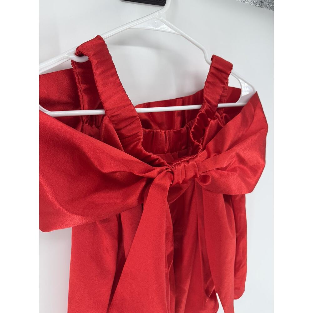 Mare Mare Anthropologie Red Satin Off The Shoulder Oversized Bow Top Sz Small - Picture 3 of 7